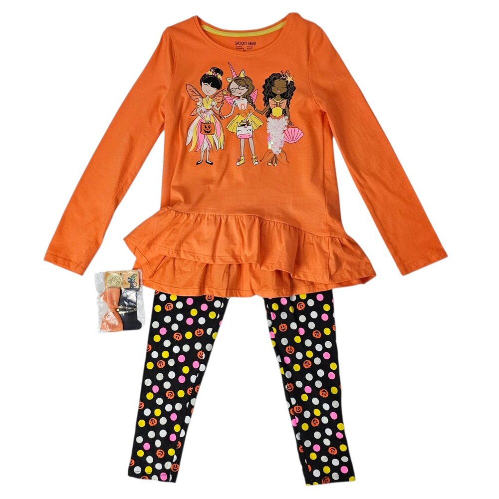 Spooky Night Girls Halloween Princess Long Sleeve Leggings Set Size 7/8 NWOT